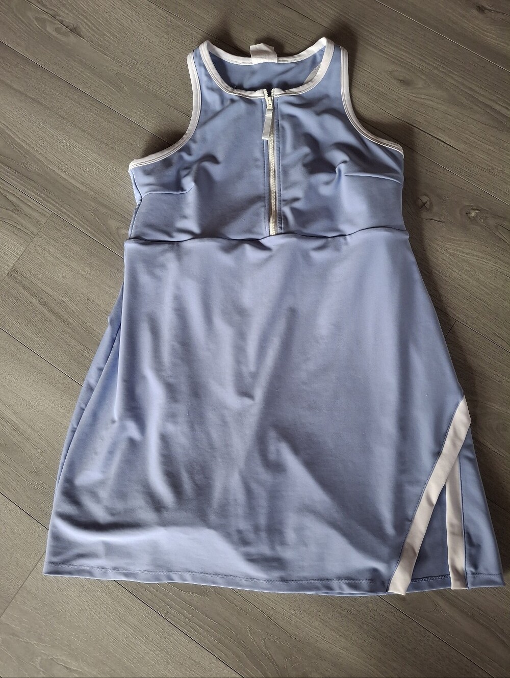 Sleeveless Light Blue Athletic Dress with Front Zip